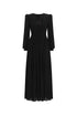 Liaco Elegant Contour V Neck Long Sleeve Ruched Lace Knit Black Maxi Dress