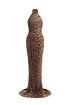 Myka Glamorous Contour Halter Leopard Print Sequin Maxi Dress