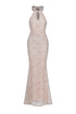 Saslim Chic Contour Halter Cut Out Sequin Maxi Dress
