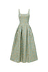 Kerta Elegant Tailored Square Neck Jacquard Pleated Floral Maxi Dress