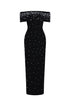 Isme Elegant Contour Off Shoulder Pearl Rhinestone Black Bandage Maxi Dress