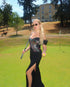 Stolen Strapless Sequin Embroidered Slit Bandage Maxi Dress