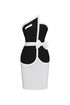 Erica Classic Slim Color Block Black Bandage Crop Top And Mini Skirt Two-Piece Set