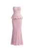 Maci Elegant Waist-Cinching Strapless Ruffle Hem Lace Beaded Embroidery Bodycon Mermaid Maxi Evening Dress