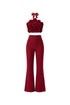 Ferean Stylish Halter Floral Mini Top And Slim Bandage Pants Two-Piece Set