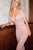 Fabiola Off Shoulder Rhinestones Deep V Midi Dress - Pink