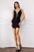 Huresa V Neck Pearls Bandage Mini Dress - Black