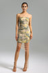 Joy Mesh Halter Floral Asymmetrical Mini Dress - Green