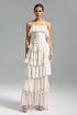 Kaitlyn Off Shoulder Layered Mesh Maxi Dress - Cream