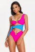 Tine Contrast Color One Shoulder Swimsuit