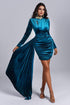 Brinley Blue Velvet Drape Dress - Blue