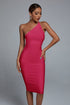 Janan One Shoulder Midi Cocktail Dress - Hot Pink