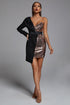 Natalia One Shoulder Sequin Blazer Dress - Gold