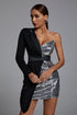 Natalia One Shoulder Sequin Blazer Dress - Silver