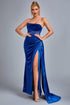 Lamva Corset Velvet Slit Maxi Dress - Blue
