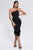 Rate Feather One Shoulder Midi Dress - Black - Bellabarnett