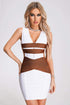 Verree Deep V-neck Bandage Dress - White & Brown