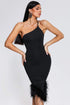 Rate Feather One Shoulder Midi Dress - Black