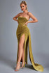 Lamva Corset Velvet Slit Maxi Dress - Yellow