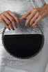 Round Stone-encrusted Leather Clutch - Black