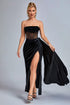 Lamva Corset Velvet Slit Maxi Dress - Black