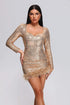 Farrah Feather Sequin Mini Dress - Gold