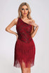 Yelitza One Shoulder Tassel Sequin Dress - Red