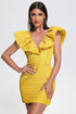 Mary Jacquard Backless Mini Dress - Yellow