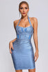 Halter Black Metallic Bandage Dress - Blue