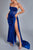 Lamva Corset Velvet Slit Maxi Dress - Blue - Bellabarnett